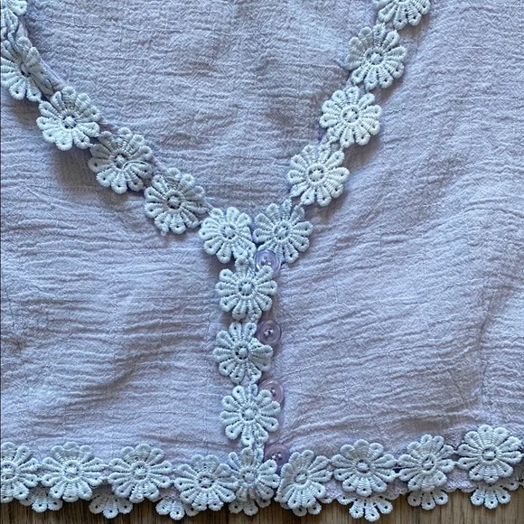 Pastel Blue Crop Top with Floral Trim - Picture 3 of 3